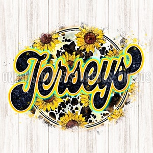Digital Jerseys PNG mit Kuh Sonnenblume Print | Retro Buchstaben Aquarell Textur | Cooles Grunge Circle Sublimation Design | Printable Transfer