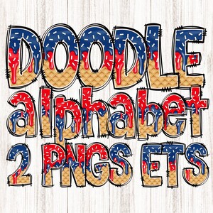 Ice-creme Drip Doodle PNG Alphabet, 4. Juli, Rot, Weiß und Blau, Drippy Doodle Buchstaben, Eistüte Alpha, Baseball/Softball, Digital