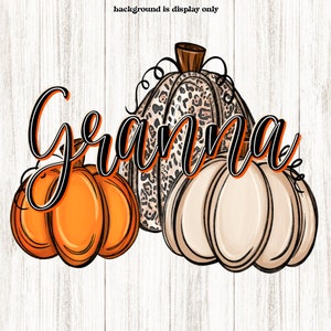 Granna Pumpkin PNG, Clipart for Fall, Thanksgiving, Hand Drawn Line Font Black & Orange, Doodle Pumpkin, Trio, Beige Orange Leopard, Print