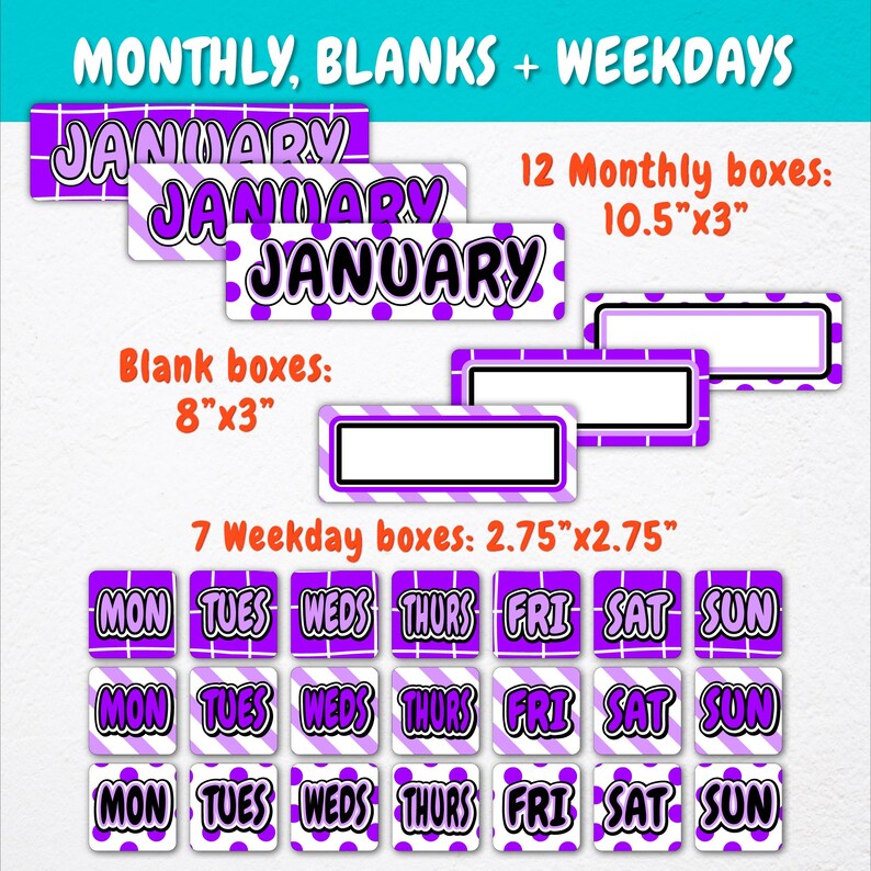 Wall Calendar Pocket Chart for Teachers Grid, Diagonal Stripes, Polka