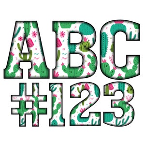 Descarga digital / Chunky Cactus Western Pattern Fill 1 / PNG Clipart Bundle Alphabet Pack / Letras y números