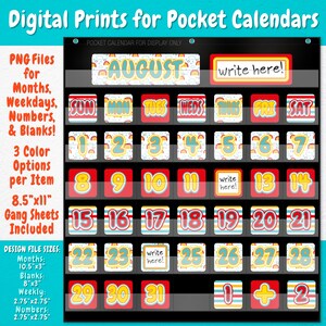 May include: A printable August calendar for pocket calendars. The calendar features a rainbow and stripe pattern with red, yellow, and blue colours. The calendar includes days of the week, numbers, and blank cards. The calendar is 8.5 inches by 11 inches.
