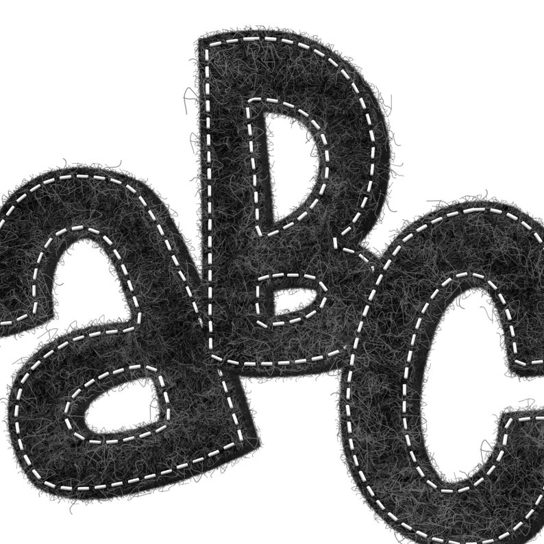 May include: Black felt letters A, B, and C with white stitching around the edges. The letters are slightly overlapping.