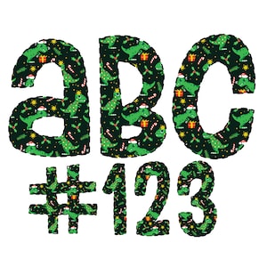 Digital Download | Doodle Dash Christmas Dinosaur Pattern Fill | PNG Clipart Bundle Alphabet Pack | Letters and Numbers