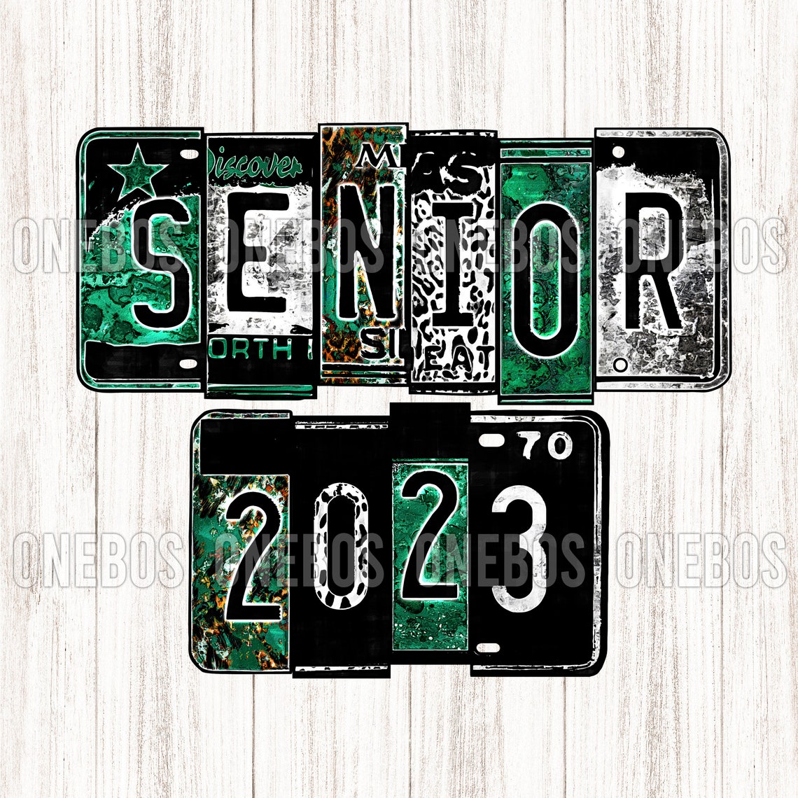 Stacked License Plate Senior 2023 PNG Green Grey Grunge Etsy