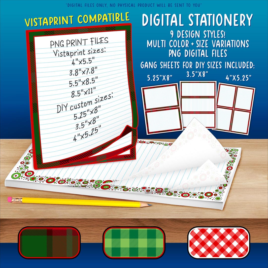 Stationery Pack | Printable & Vistaprint Compatible | Plaid, Checkered ...