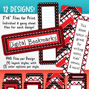 Marcadores digitais (para impressão), pacote de clipart conjunto de 12 | Forrado e em branco para DIY personalizado | Listras, bolinhas, retrô, ousado, moderno BO55OK-A218