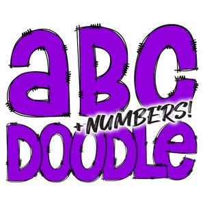 Descarga digital / Doodle Purple Fill / PNG Clipart Bundle Alphabet Pack / Letras y números