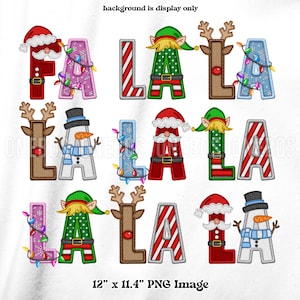 Fa La La La La, Christmas Design PNG, Fausse broderie, Santa Elf Deer Bonhomme de neige, Lumières, Sublimation Print Cut, Téléchargement numérique, Imprimable