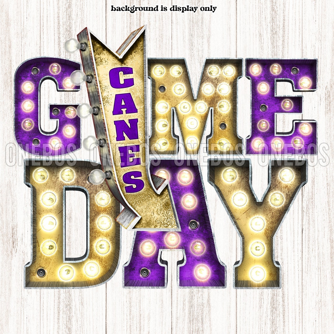 Canes GAME DAY PNG Gold & Purple School Colors Marquee Etsy