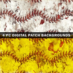 Baseball, Softball Hintergrund Patch, 4er Pack Grunge, Distress, Faded, Tattered, Splatter Patch Sport Wallpaper Hintergrund Füllmuster