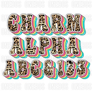 Marshmallow Charm Retro Shadow Alphabet, Trendy Shadow Letters, Leopard Animal Print Letters, Cute Candy, Bubble, Sublimation Waterslide