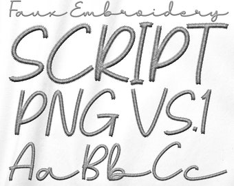 Faux Embroidery Alpha Script Letters | VS.1 | Cursive PNG Letters to use with Stitch Alphabets, Add Color in Photoshop, Canva, Procreate