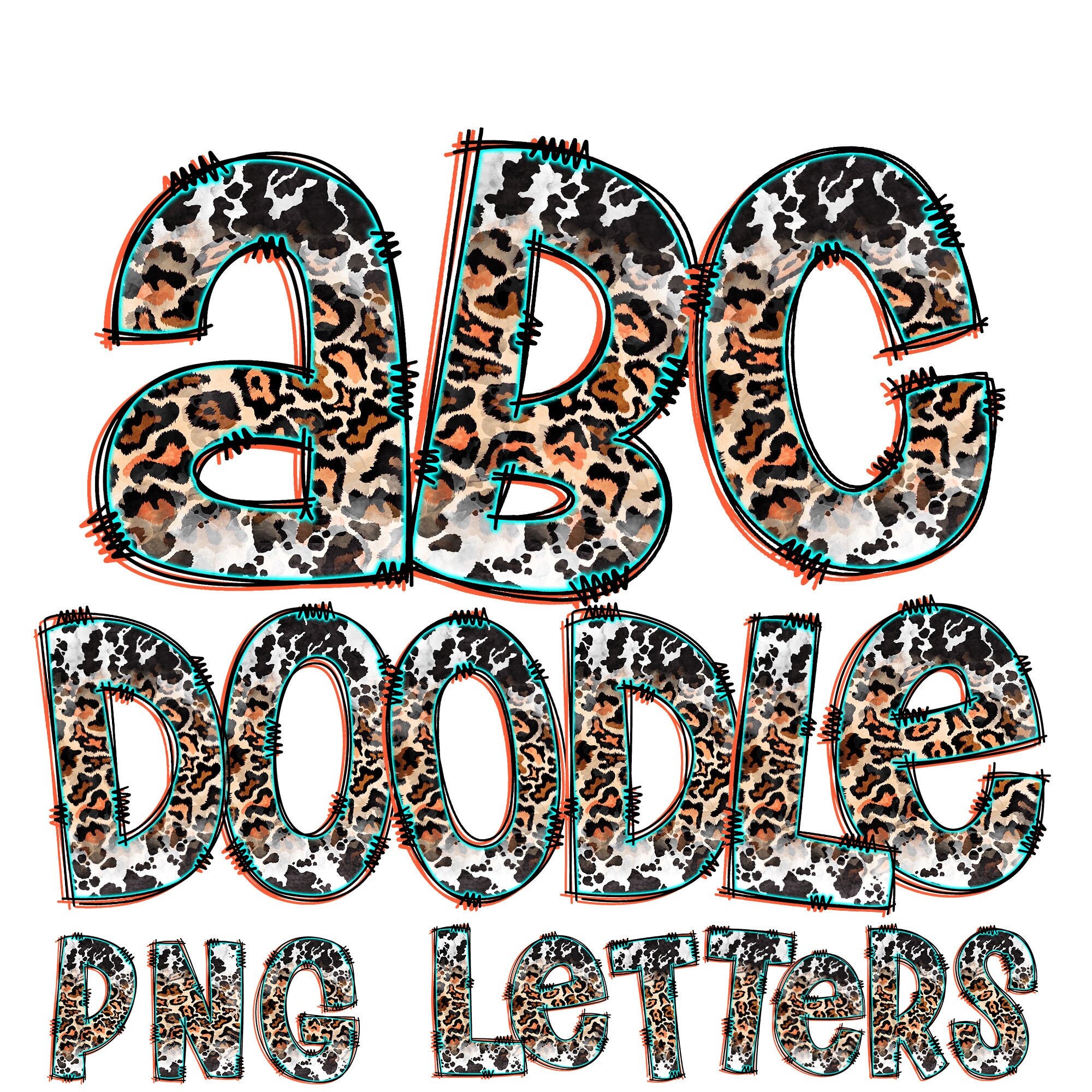 Digital Download | Doodle Letters Farm Rustic Cow Leopard Pattern Fil…