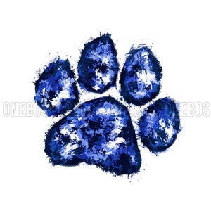 Paw PNG, Digital Element, Distress Splatter Patch, Grunge Airbrush Painted, Navy Blue White, Bulldogs Cougars Lions Panthers Tigers Wildcats