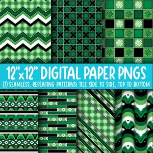 Behangachtergrond: digitaal papier | Naadloos | Bloemen, diamanten, geruit, groovy, groen, zwart, wit WA55LL-A265