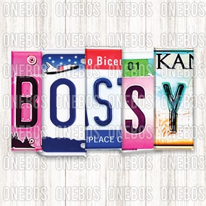 Bossy Word PNG | すぐに印刷できるデジタルワードデザイン | 昇華、印刷、DTG、装飾 | ナンバープレートの水彩画タイポグラフィ