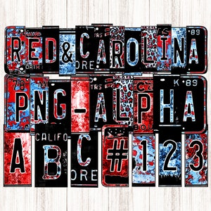 Rood &lichtblauw alfabet PNG, Carolina blauw, rood, zwarte kentekenletters + cijfers Clipart, digitaal, shirtontwerpafbeeldingen, ABC's