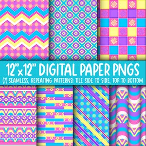 Behangachtergrond: digitaal papier | Naadloos | Bloemen, diamant, ruit, groovy, helder, pastel, roze, paars, blauw, geel WA55LL-A258