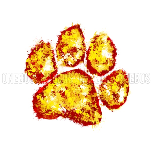 Paw PNG, Digital Element, Distress Splatter Patch, Grunge Airbrush Painted, Maroon Gold, Bulldogs Cougars Lions Panthers Tigers Wildcats