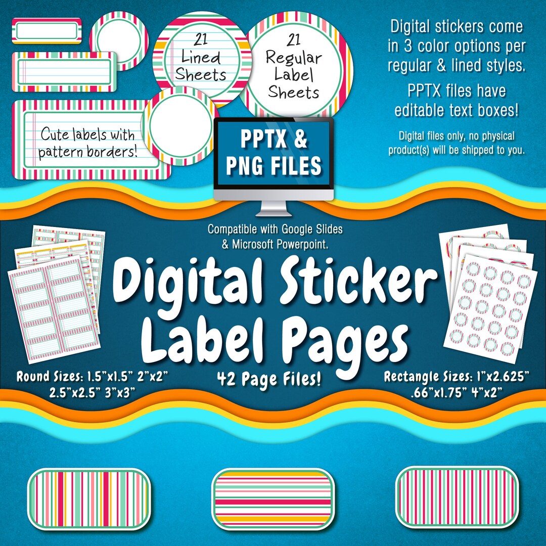 Plantillas de hojas de etiquetas, texto editable/patrones de rayas  divertidas y brillantes, verde azulado, azul, rosa, amarillo,  blanco/compatible con ..., image size:1080x1080