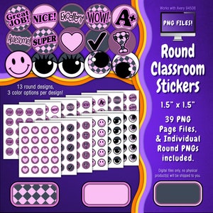Stickerpakket | Individuele digitale stickers en Avery-velsjablonen | Geruit roze en marineblauw patroon, Racing, Retro, Diner ST55CK-A171