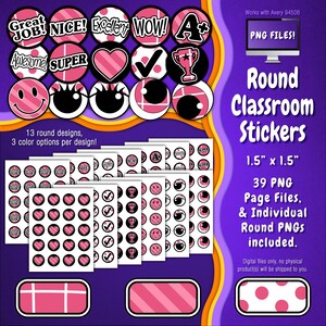 Stickerpakket | Individuele digitale stickers en Avery-velsjablonen | Raster, diagonale strepen, stippen, roze, wit, zwart ST55CK-A270