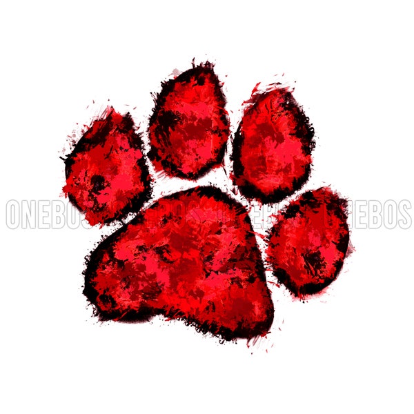 Paw PNG, Digital Element, Distress Splatter Patch, Grunge Airbrush Painted, Red Black, Bulldogs Cougars Lions Panthers Tigers Wildcats