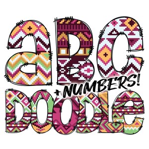 Descarga digital / Doodle Aztec Pattern Fill 2 / PNG Clipart Bundle Alphabet Pack / Letras y números