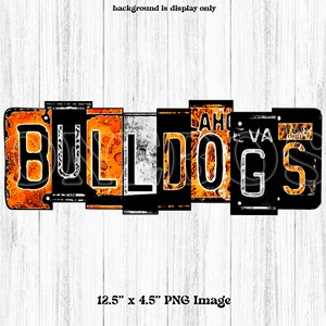 Bulldogs PNG, Laranja Branco Cinza Preto, Leopardo, Aquarela, Letras de Placa de Carro, Mascote Escolar de Sublimação Impressão de Palavra, Corte de Impressão, Arte