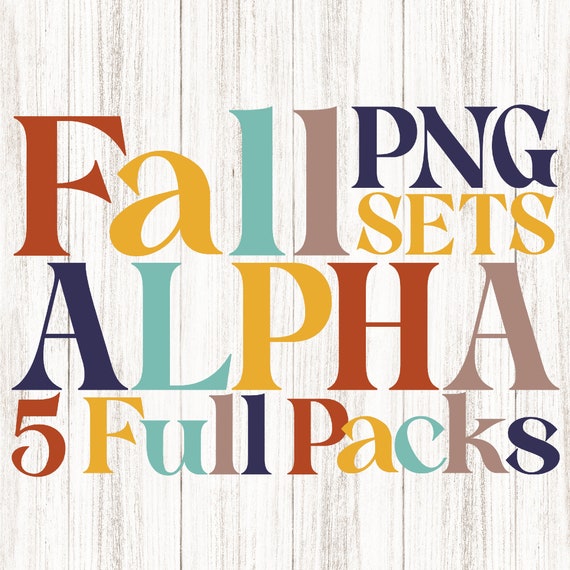 Boho Fall Alphabet PNG Bundle, 5 sets of Fall, Autumn, Modern Serif Elegant Letters in Warm, Gold, Mint, Spice, Sublimation Print Graphics