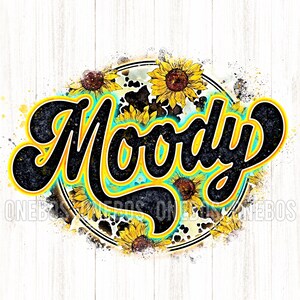 Digitale Moody PNG, Retro Groovy Letters Staart op ronde achtergrond, Koe Zonnebloem Print, Cool Grunge Sublimatie Ontwerp | Afdrukbare overdracht