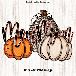 MomMom PNG, Clipart für Herbst, Erntedankfest, Handgezeichnete Linie Schrift mit Schwarz & Orange, Doodle Kürbis, Trio, Beige Orange Leopard, Druck