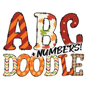 Download Digital | Preenchimento de padrão Doodle Fall 1B | Pacote de alfabeto de pacote de clipart PNG | Letras e números