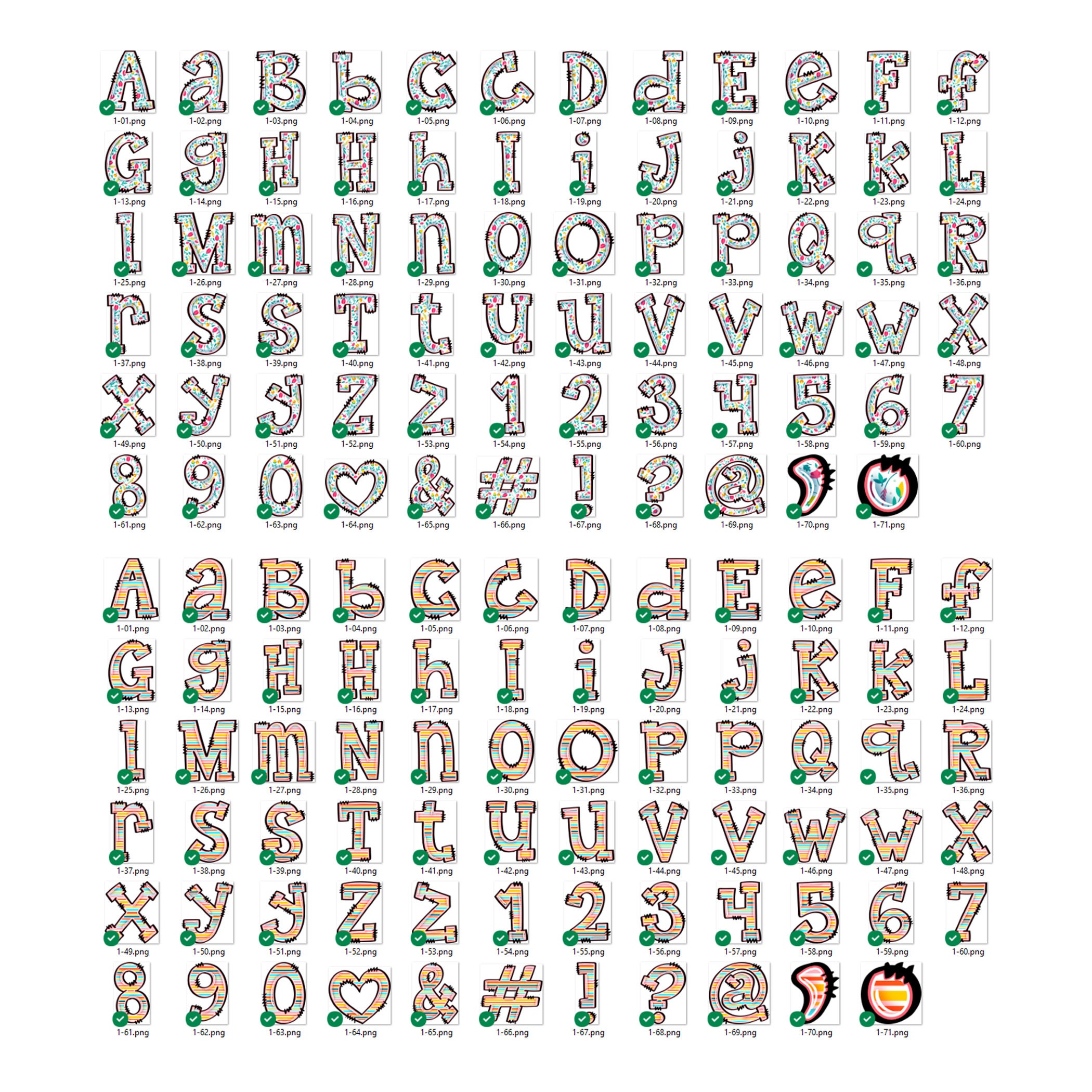 Easter Spring Alphabet Bundle, PNG Doodle 4.0 Letter Sets With Floral ...