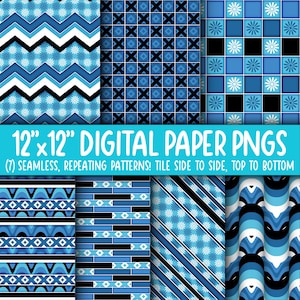 Behangachtergrond: digitaal papier | Naadloos | Bloemen, diamanten, geruit, groovy, blauw, zwart, wit WA55LL-A264