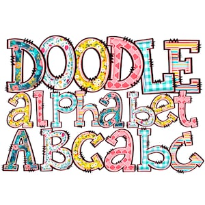 Pasen lente alfabet bundel, PNG Doodle 4.0 letter sets met bloemen, plaid, streep mix n match patroonvullingen, zomer pasgeboren babymeisje