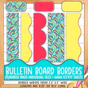 Bordüren für Pinnwände | Druck & Schnitt, Nahtlos | Klassenzimmer Board Tür Dekor | Zebra, Wellen, Wellig, Hell, Spaß, Rot, Gelb BO55BO-A211