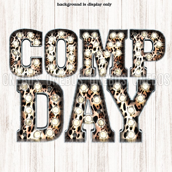 COMP DAY PNG, Leopard Print Marquee Letters, Retro Vintage, Rustic Grunge Sublimation, Block Chunky College Print