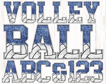 Volleyball Alphabet, Navy Glitter and Panels Pattern, Background Pattern Fills, Chenille, Sports Clipart Alphabet Font for Digital Download