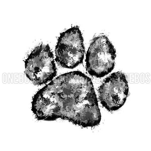 Paw PNG, Digital Element, Distress Splatter Patch, Grunge Airbrush Painted, Black Grey White, Bulldogs Cougars Lions Panthers Tigers Wildcat