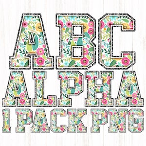 Floral Block-Alphabet, Blumen Buchstaben, Frühling, Ostern, Glitter, Sublimation PNG Clipart Buchstaben & Zahl, Aktiv, Varsity, College, Schule