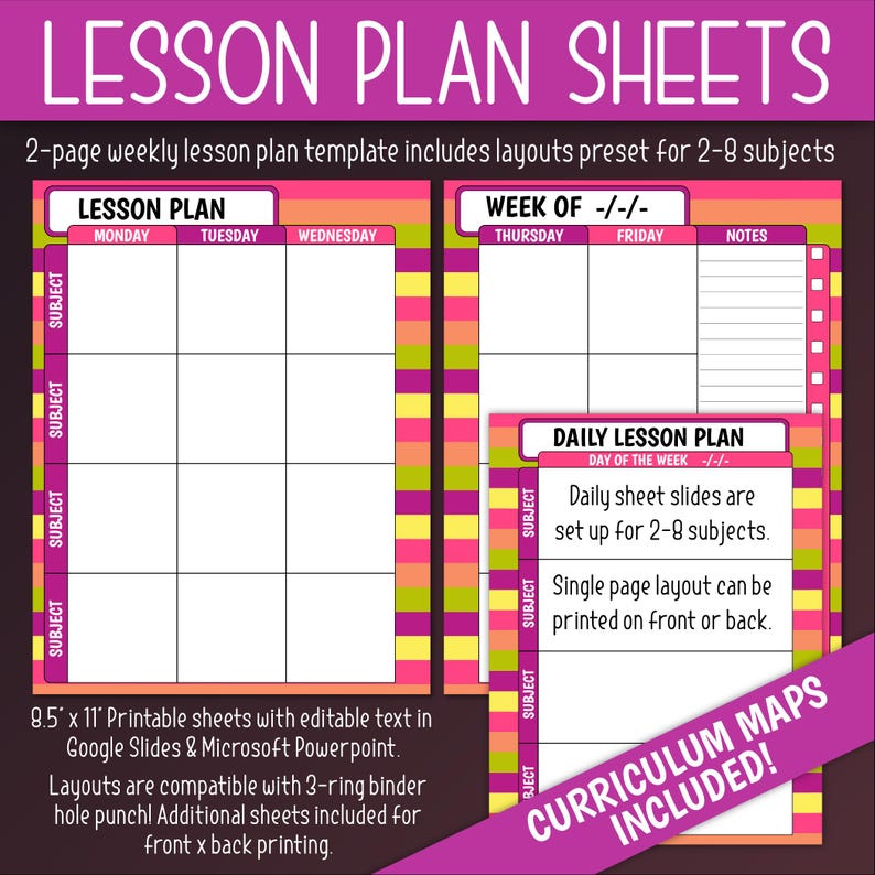 Lesson Plan Sheets & Curriculum Maps (editable) | Stripes, Polka Dots ...