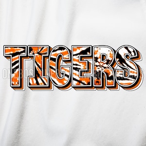 Tigers Mascot Digital Download PNG, Tie-dye Orange Black & White, School Spirit Design for Sublimation, Printable Clipart Transfer