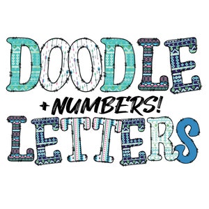 Descarga digital / Doodle Boho Multi Pattern Fill DL3 / PNG Clipart Bundle Alphabet Pack / Letras y números