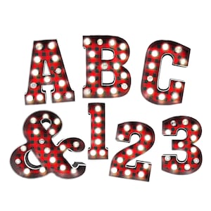 Descarga digital / Marquee 2.0 - Red Checker Plaid Christmas Marquee Alphabet / PNG Image Graphic Clipart Bundle Set / Sublimation Letters