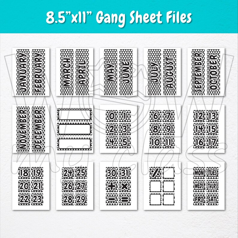 Wall Calendar Pocket Chart for Teachers Black, White, Ink Saver