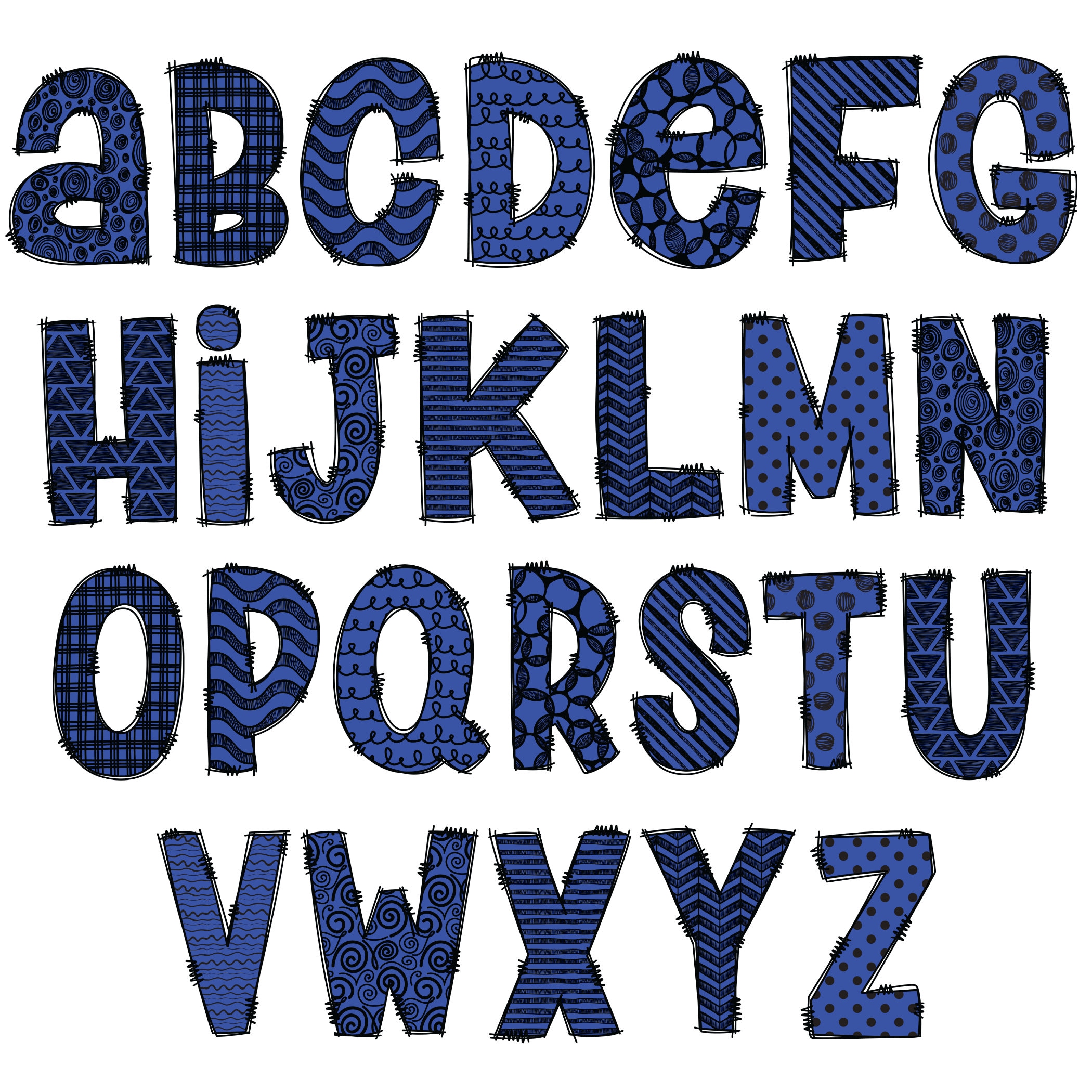 Digital Download | Doodle Hand Drawn Blue and Black Multi Pattern Fill ...
