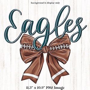 Aigles PNG, noeud de coquette de football, téléchargement numérique des cliparts avec lettrage à la main et noeud, vert gris noir blanc, impression le jour du match