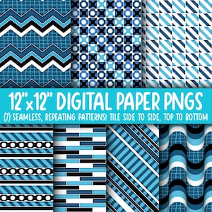 Behangachtergrond: digitaal papier | Naadloos | Handgetekend raster, diagonale strepen, stippen, blauw, wit, zwart WA55LL-A245